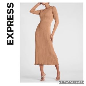 🍃NEW! EXPRESS RIBBED CREW NECK MAXI SWEATER DRESS PECAN.  NWT